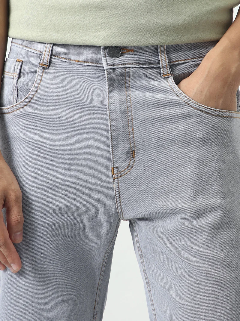 Urbano Fashion  Urbano Fashion Men's Light Grey Slim Fit Washed Denim Jeans Stretchable for Men | Best Price UAE